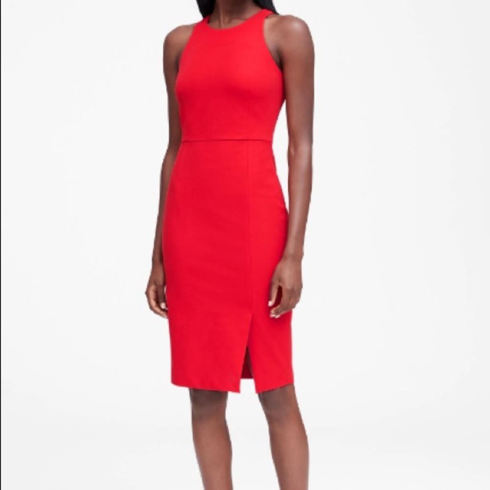 Banana Republic Red Sleeveless Midi Sheath Dress